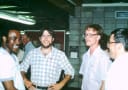 College group 1980s (??, Jeff Mueller, Paul Held, Norm Olson) note unfinished foyer in background