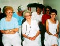 Baby shower in nursery 1980s (FR: Ruth Rasmussen, Garnet Gilge, Delores Bekkerus, BR: Hazel, Arlene, Cherie)